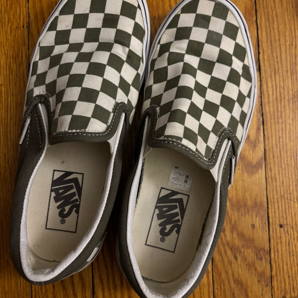 Vans Green and White Slip-On Sneakers Iconic Style